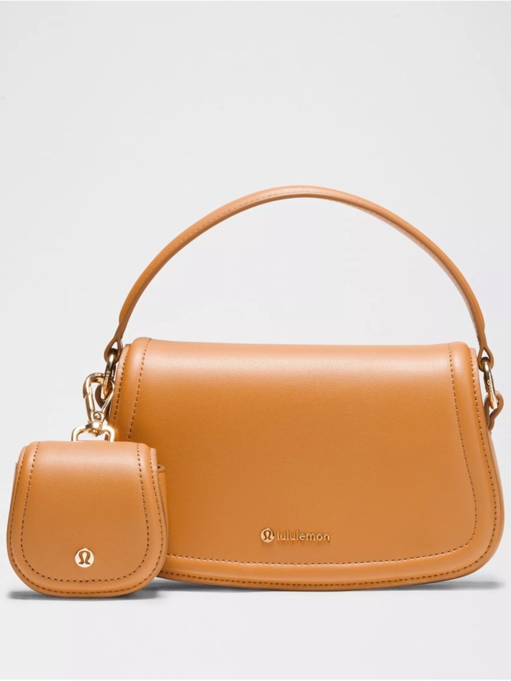 lululemon athletica Tan Leather Shoulder Bag with Coin Pouch